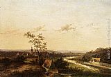Extensive Canvas Paintings - An Extensive Summer Landscape With A Town In The Background